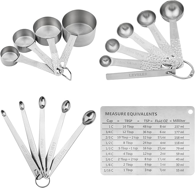 Smithcraft Measuring Cups and Spoons Set, 16 Piece Measuring Cup Set, 18/8 Stainless Steel Measuring Cups Spoons, Measure Cups & Measuring Spoons & Leveler & Measure Equivalents for Baking and Kitchen