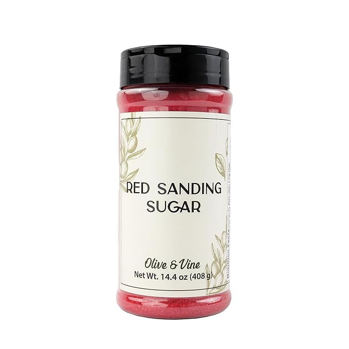 Olive & Vine Red Sanding Sugar, Sweet Finish, For Baking & Decorating, Rich Tradition, Authentic Taste, For Global Recipes (14.4 Ounce)