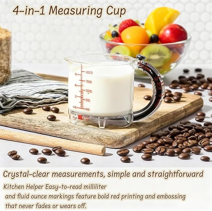 4-in-1 Adjustable Measuring Cup - Multi-Functional Up Cup with Adjustable & Scraper-Style Seal Base, Space-Saving for Cooking & Baking