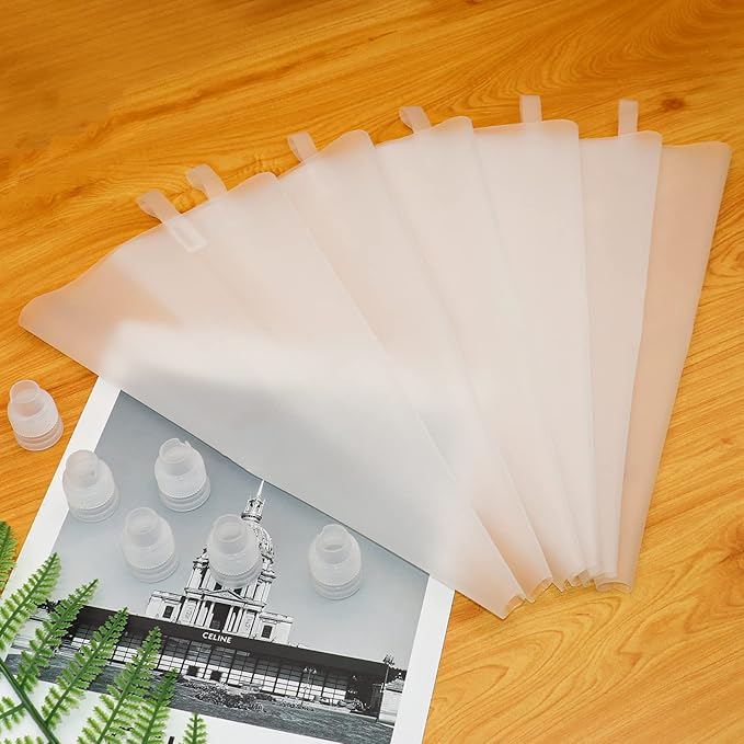 16 Inch Reusable Piping Bags 6 Pack Silicone Pastry Bags Cake Icing Decorating Bags Baking Dessert Piping Bag with 6 Icing Couplers for Standard Tips, Translucent