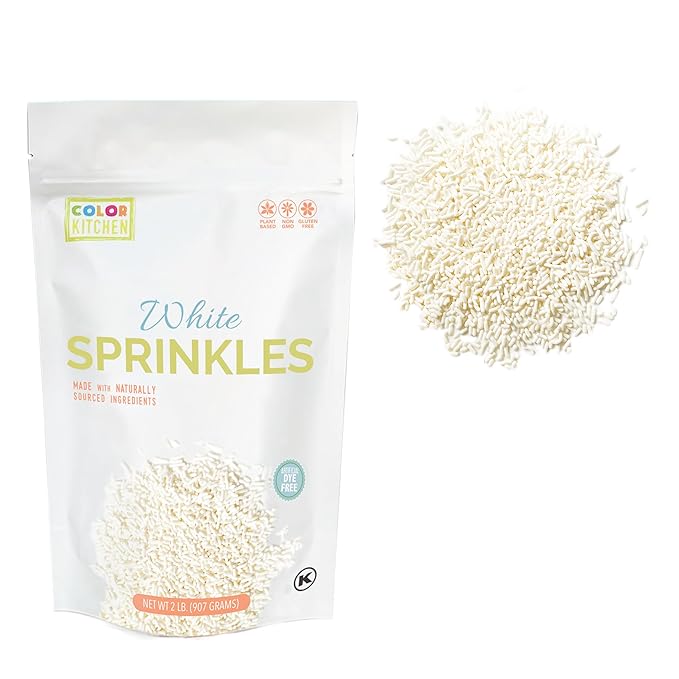 Color Kitchen White Sprinkles Natural Ingredients Baking Cake Decorations, Ice Cream, Cookie, Artificial Dye-free, Plant-Based Colors, Gluten-Free, Non-GMO, No Hydrogenated Oils, Soy-Free, Kosher, 2 LB