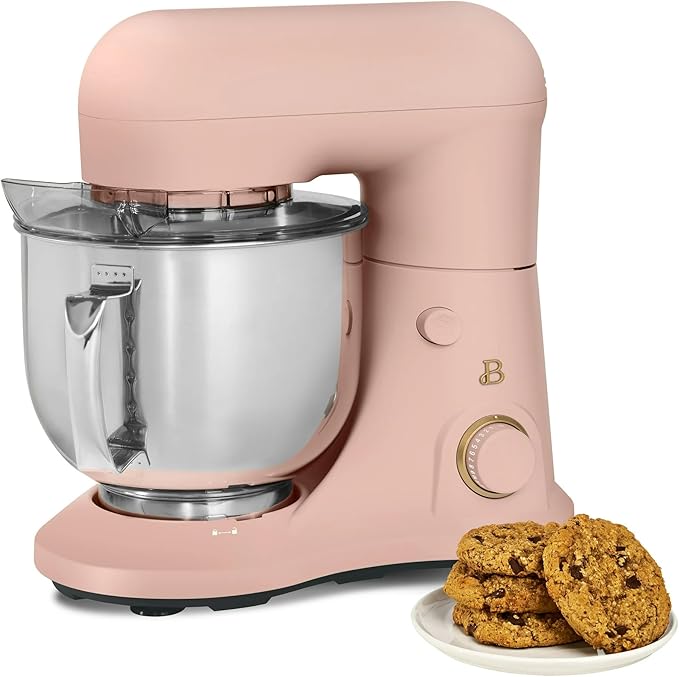 Beautiful 5.3 QT Stand Mixer w/Tilt-Head Design, Stainless Bowl, 300-Watt Power, 12-Speed Control, Includes Beater, Dough Hook, Whisk, Splash Shield (Rose)