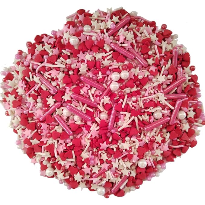 Edible Cake and Cupcake Sprinkles with Assorted Shapes and Sizes for Parties, Valentines Sprinkle Mix for Cookies, Ice Cream, Cake and Cupcake Decorating, 3.35 oz
