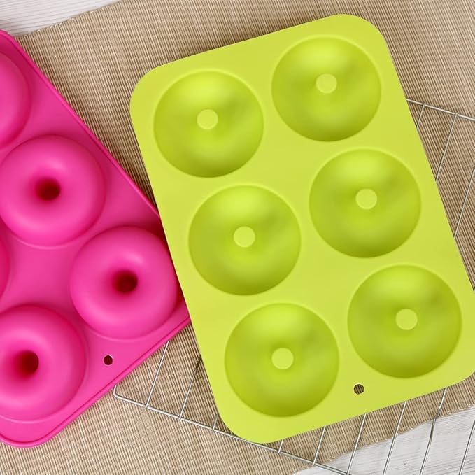 homEdge Silicone Donut Molds, 2-Pack of Non-Stick Food Grade Silicone Pans for Doughnut Baking – Green and Pink