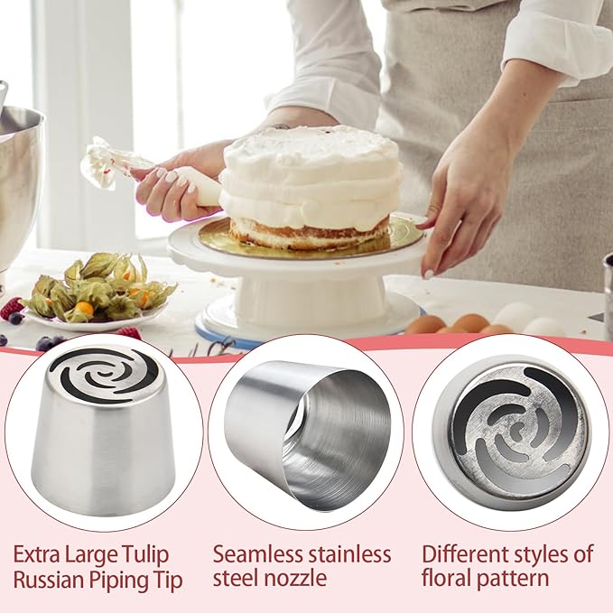 Extra Large Russian Piping Tips for Marshmallows Stainless Steel Flower Frosting Nozzles many styles Cake Decorating Baking tool for Buttercream, Cupcakes Cookies(SL12)