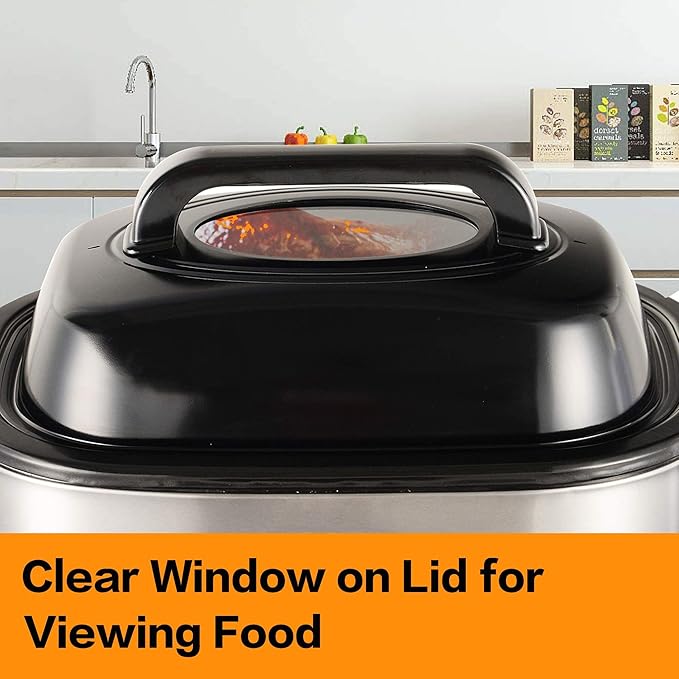 Roaster Oven 24 Quart, Electric Roaster Oven with Viewing Lid, Electric Turkey Roaster Pan with Defrost & Warm Function, Fast-Heating Turkey Roaster with Removable Pan & Rack, Stainless Steel, Sliver