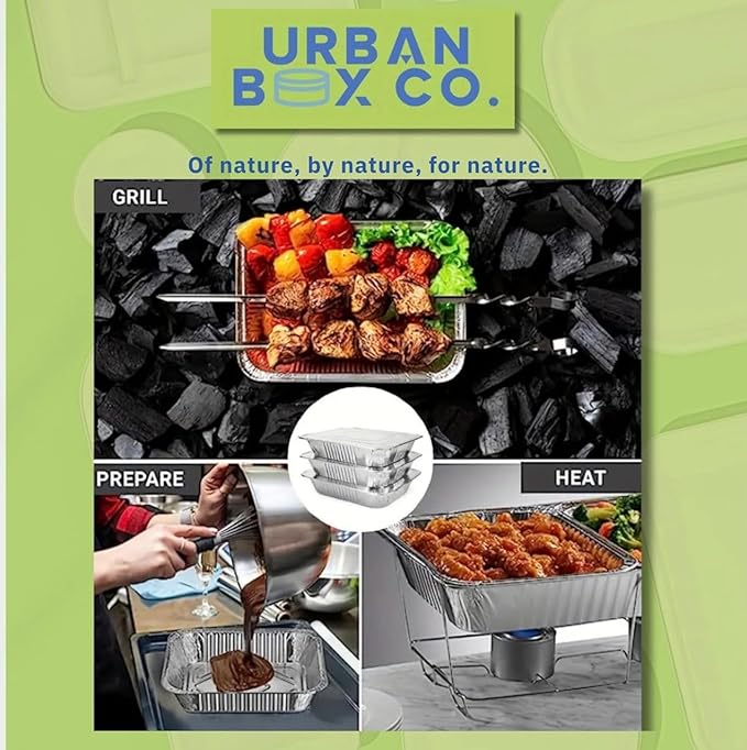 Urban Box Co. Half Size Deep Aluminum Pans 9x13 (40 pack): Extra Heavy Duty, Disposable Foil Pans for Bakeware, Roasting, Chafing, Steam Table Tray, Cake & Oven Pan (40, No Lid).