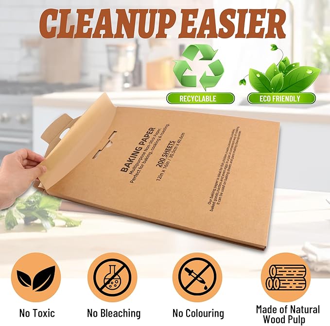 200 Pcs Parchment Paper Baking Sheets, 12"x16" Precut Non-Stick Baking Parchment Paper Sheets Bun Sheet Pan Liners.Baking Grilling Air Fryer Steaming Bread Cup Cake Cookie (Brown-12"x16")