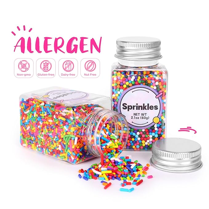 Rainbow Sprinkles, Confetti Sprinkles Bulk, Rainbow Sprinkles for Cake Decorating, Chocolate, Cupcake, Baking Sprinkles, and Ice Cream Toppings. (120g/4.2oz)