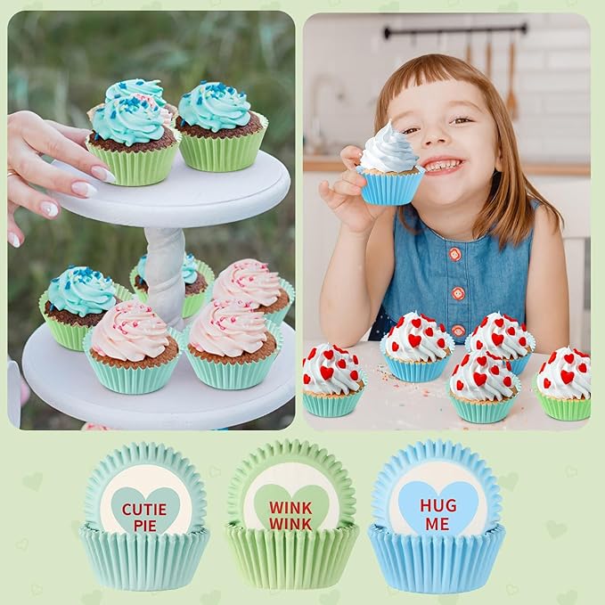 SANNIX 450Pcs Valentine's Day Cupcake Liners, Heart Candy Love XOXO Baking Cups Cupcake Wrappers Paper Wraps Muffin Liners for Valentines Day Wedding Birthday Party Candy Cake Decorations Supplies