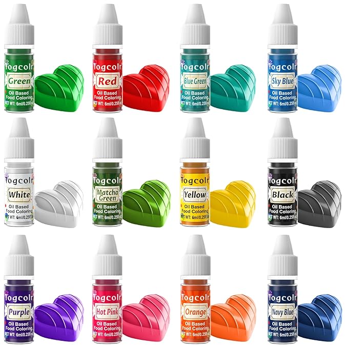 Oil Based Food Coloring - 12 Color Flavorless Food Coloring Set for Chocolate, Colorful Oil-Based Food Dye for Cake Decorating, Candy Melts, Icing, Cookies, Fondant - 0.25 Fl. Oz