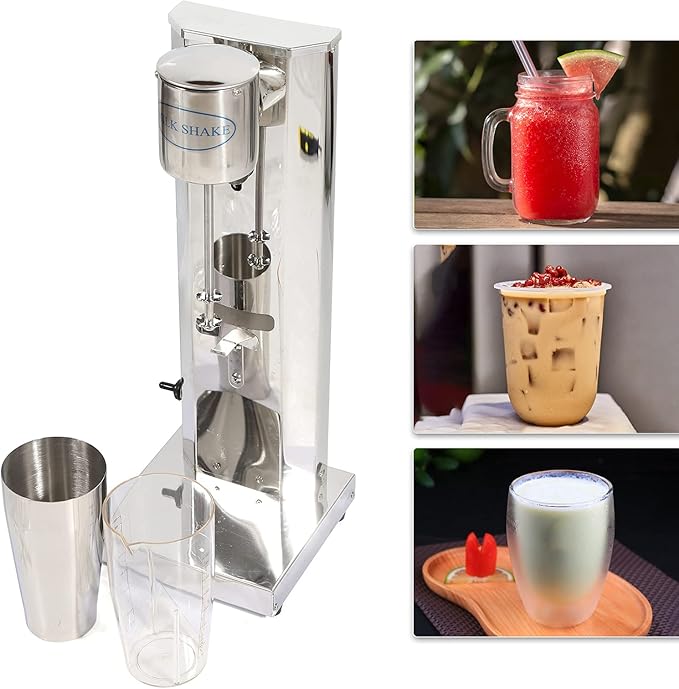 Electric Milk shaker 18000RMP Single Head Stand Mixer 180W 110V Commercial Stainless Steel Drink Mixer Machine 650ml Smoothie Malt Blender w/1Pcs PP Cup (Single Head)