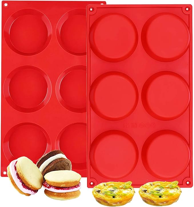 Silicone Muffin Top Pans, 2 Pack Non-stick 3" Whoopie Pie Baking Pan 3 Inch Round Tray Silicone Egg Sandwich Molds for Mini Cakes Biscuits Egg Cloud Bread Buns English Muffins Breakfast Sandwiches