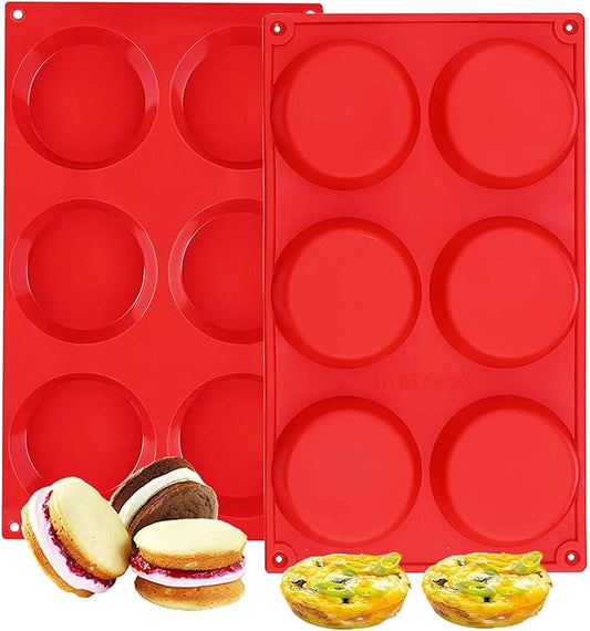 Silicone Muffin Top Pans, 2 Pack Non-stick 3" Whoopie Pie Baking Pan 3 Inch Round Tray Silicone Egg Sandwich Molds for Mini Cakes Biscuits Egg Cloud Bread Buns English Muffins Breakfast Sandwiches