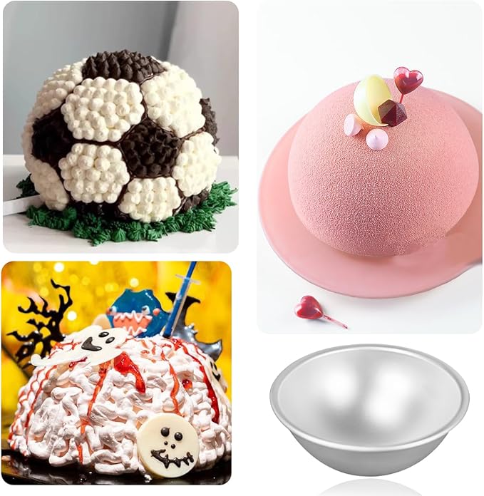 2 PCS Dome Cake Pan 8 Inch Cake Sphere Pan 3D Football Shaped Anodized Aluminum Hemisphere Pan for Birthday Wedding Anniversary DIY Bakeware Tools