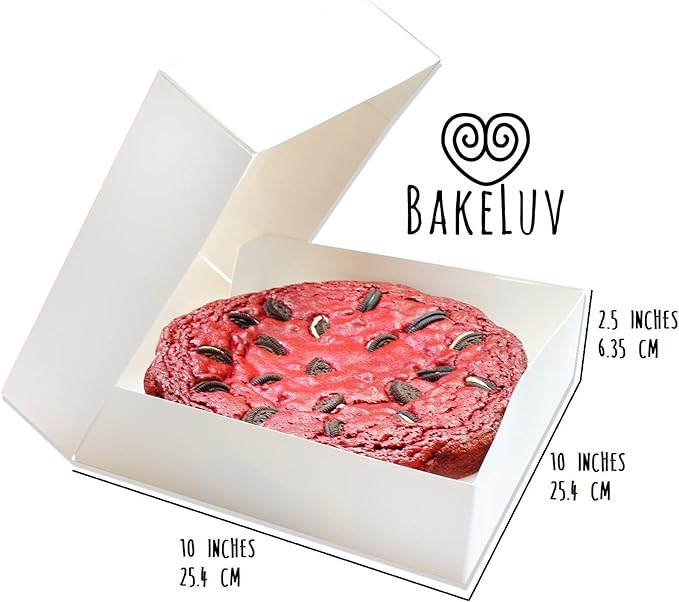 BAKELUV Pie Boxes 10x10x2.5 Inch | White / 12 pcs/Auto-Popup | Bakery/Pastry/Treats/Cookies/Cheesecake/Cake/Muffins/Donuts