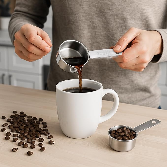 2 Pcs Stainless Steel Measuring Cup, 60 ml 2 oz 1/4 Inch Cup Scoop Stainless Steel Measuring Cups Metal Coffee Scoop Cat Food Scoops for Wet and Dry Ingredients Cooking Baking Kitchen, Dishwasher Safe