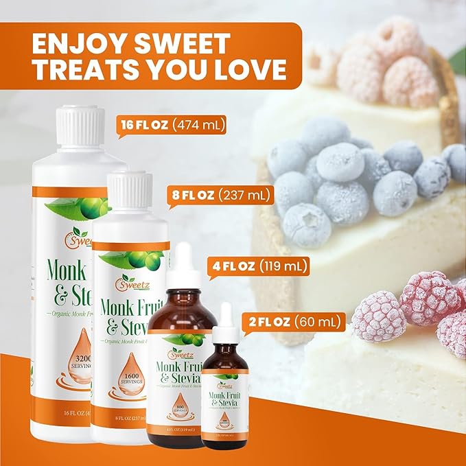 Monk Fruit & Stevia Liquid Sweetener Drops - Natural Sweeteners & Sugar Alternatives - Delicious Blend with No Bitter Aftertaste-Concentrated Sweetener Liquid Drops Extract – 16 Fl oz (2 packs)