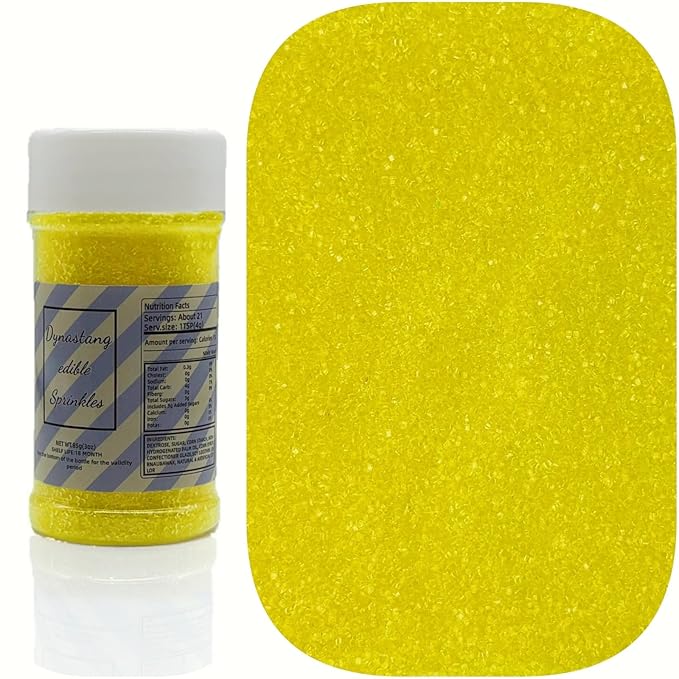 Dynastang Yellow Sanding Sugar Sprinkles Edible Sugar Crystals Cake Decoration Cupcake Toppers Cookie Decorating Perfect for Cakes, Cupcakes, Desserts Toppings 3OZ