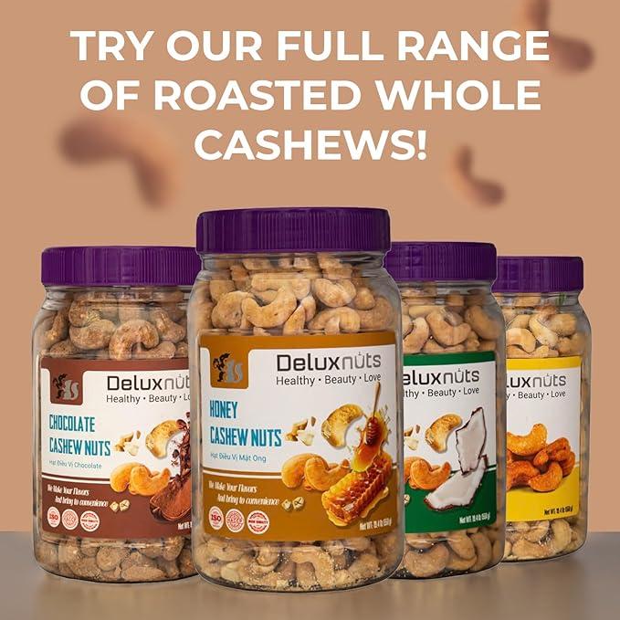 DELUXNUTS Premium Roasted Honey Cashew Crunch 21oz | Sweet Honey Roasted Cashews Gift, Whole Cashew Nuts Snack Mix, Healthy Gourmet Snack for Adults, High Protein, Gluten-Free, Premium Holiday & Christmas Gift Idea