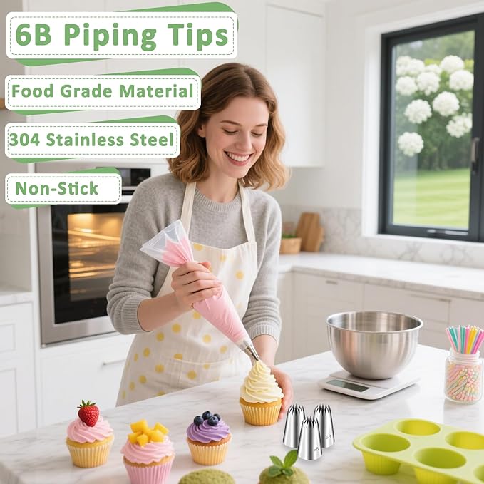 FANTEXY 3 Pieces 6B Large Piping Tips with 20 Disposable Piping Bags,Piping Bags and Tips Set,Frosting Icing Tip,Cake Decorating Kit,Large Icing Nozzle,Frosting Star Tip for Churro Cupcake Cookie