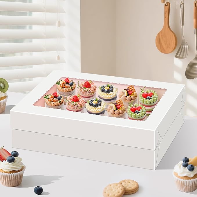 Sudaya 19x14x4 Cake Boxes with Boards, Rectangle Half Sheet Cake Boxes, 1/2 Sheet Bakery Box with Window, Disposable Carry Bakery Containers for Cookie, Donuts, Cupcakes, Pie, Wedding, Party
