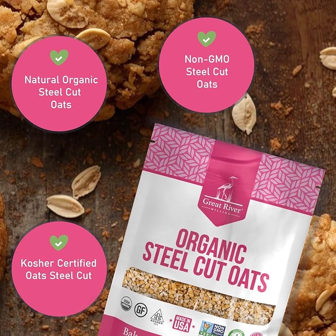 Great River Milling Organic Steel Cut Oats | Whole Grain, Non-GMO, Kosher | Hearty Healthy | Rich Texture & Flavor | Perfect for Oatmeal, Porridge, Granola & Baking | 5 Lb