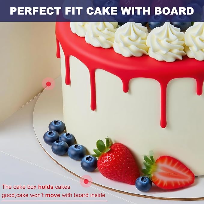 8x8x4 Inch Cake Box With Cake Boards, 12 Pack Easy To Assemble 8 Inch Bakery Boxes With Window, White Pastry Boxes For Baked Goods, Bakery Packaging For Charcuterie, Home Bakery Business Essentials