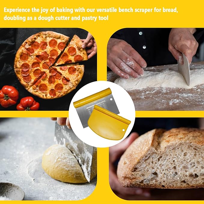 6-inch Premium Pizza Cutter Food Stainless Steel Mirror Polished with Measuring, dough scraper for frozen pizza, vegetables, includes dough cutter, hangable, Dishwasher Safe(Yellow)