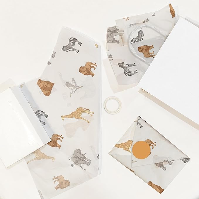 Pro Supply Global Safari Animals Printed Tissue Paper for Gift Bags or Boxes and Wrapping - Baby Shower Bulk Decorative Art Tissue Paper for Packaging and Gifting | 24 Sheets 20" x 30"