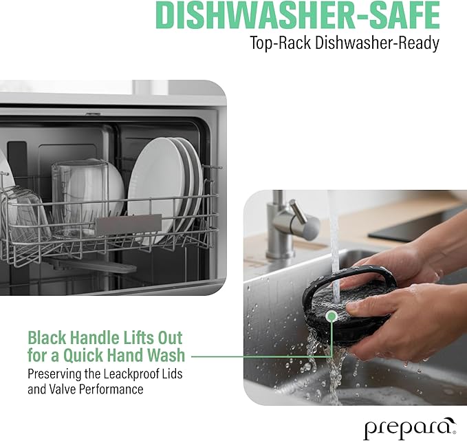 Prepara Evak Fresh Saver Short Airtight Containers, Large - Black Handle with Patented Twin-Valve System, BPA Free Stackable Storage Canisters for Pantry Organization - Dishwasher Safe (2-Pack)