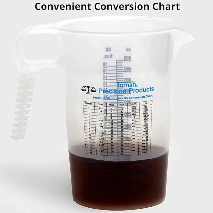 16oz, 1 Pint (2 cup) Measure Pitcher - Convenient Conversion Chart – Multi Purpose Food Grade Great for Cooking, Hobbies, Shop Oil, Fluids, Pool Spa and Lawn with High Chemical Resistance by Turnah