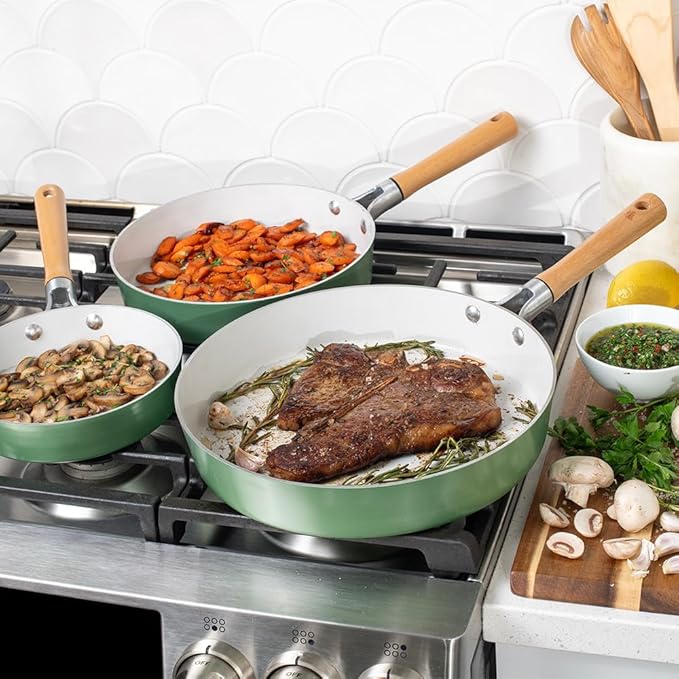 Nordic Ware Cardamom Ceramic Nonstick 3 Piece Fry Pan Set - Includes 8 Inch, 10 Inch and 12 Inch