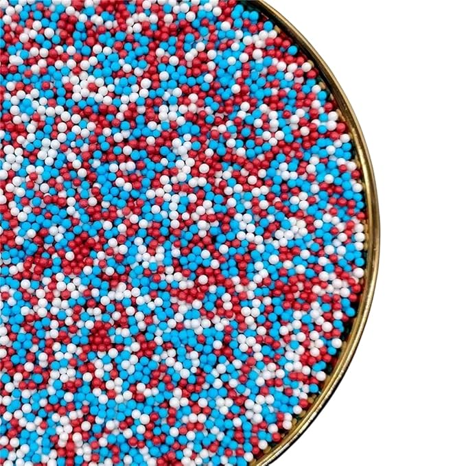Nonpareils Sprinkles, White Edible Pearl Sprinkles for Cake Decorations, Baking, Ice Cream, Cookies, Cupcake Topper Edible Pearls Sprinkles - 2mm Matte White Sugar Pearls for Cake Decorating ( 130g/4.6oz )1 Bottle (2mm red blue)