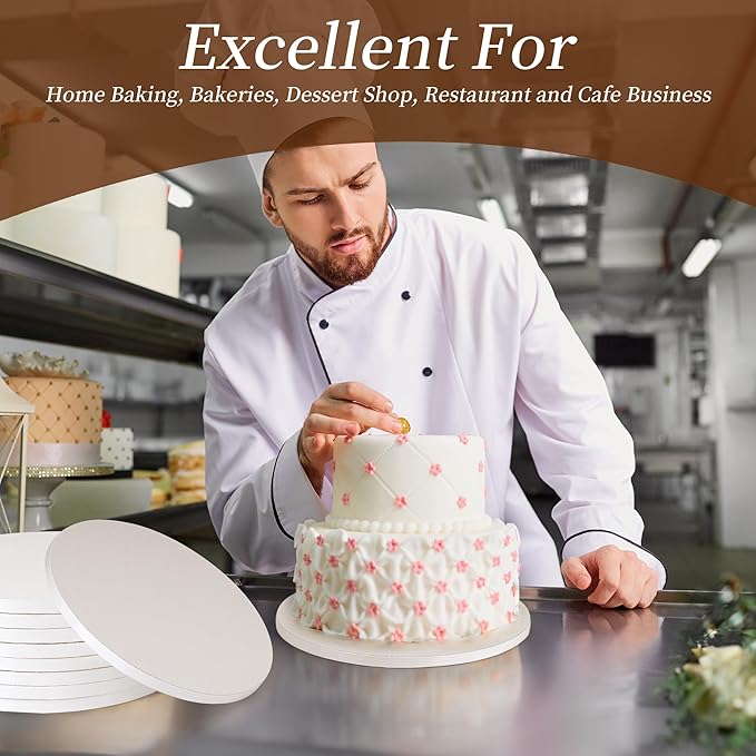 Cake Drums 10 Inch Round Cake Boards, 1/2" Thick Food-Grade Corrugated Cardboard Base, Sturdy Cake Drum Tray Smooth Edges for Cakes, Desserts and Birthday Party Pastries Display, 10 Pcs White