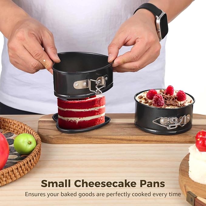 4 Inch Springform Pans, 8 Pcs Mini Springform Pans Set, Spring Form Pan For Cheesecake, 4 Pcs Round & 4 Pcs Heart Shaped Cake Molds, Non-Stick Carbon Steel, Removable Bottom