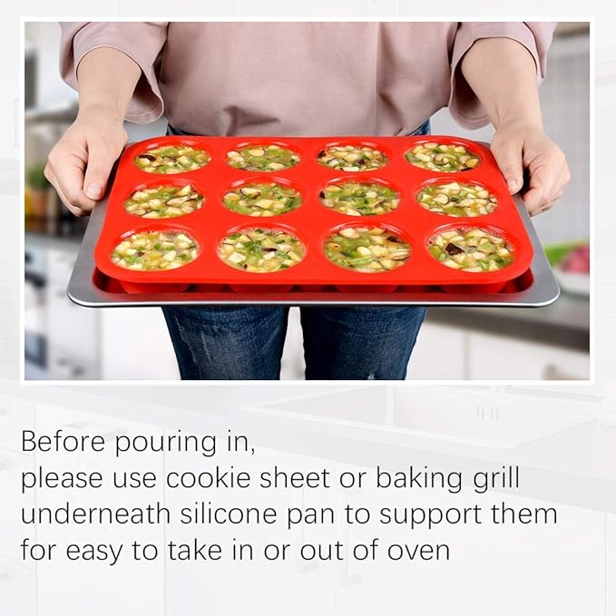 CAKETIME 12 Cups Silicone Muffin Pan - Regular Size Cupcake Pan Muffin Tin for Baking Nonstick Food Grade