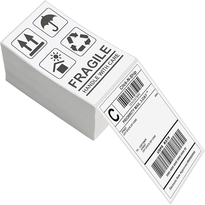 L LIKED 3" x 5" Direct Thermal Labels, 500 Fanfold Thermal Printer Shipping Labels for Small and Microenterprise, Compatible with Zebra & Rollo Printers, Perforated Line, White - 500 Pcs.