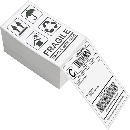 L LIKED 3" x 5" Direct Thermal Labels, 500 Fanfold Thermal Printer Shipping Labels for Small and Microenterprise, Compatible with Zebra & Rollo Printers, Perforated Line, White - 500 Pcs.