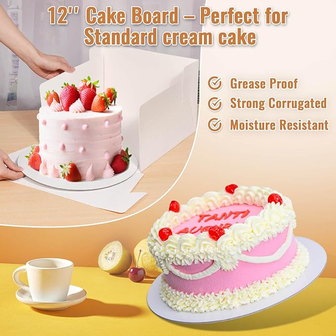 12 Pcs Cake Boxes 12 inch,12x12x8 Inches Cake Box with Window, 5 Pcs Tall 12x12 Cakes Boxes with 5 Pcs Cake Boards, Large Baking Boxes, White Square Cakes Containers for Multi-Layer Cakes