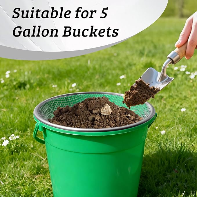 2PCS Soil Sifter for Gardening, 3mm + 6mm Mesh Compost Sifter with Detachable Handle for 5 Gallon Buckets Garden Sieve Sifters for Dirt Rocks Pellet Gravel Sand