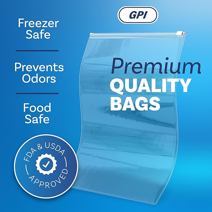 1000 Count - Slider Zip 2.5 Gallon Jumbo Food Storage Bags, 13" x 18" 3 Mil Heavy Duty, Extra Large, Strong & Durable For Freezer Storage. GPI