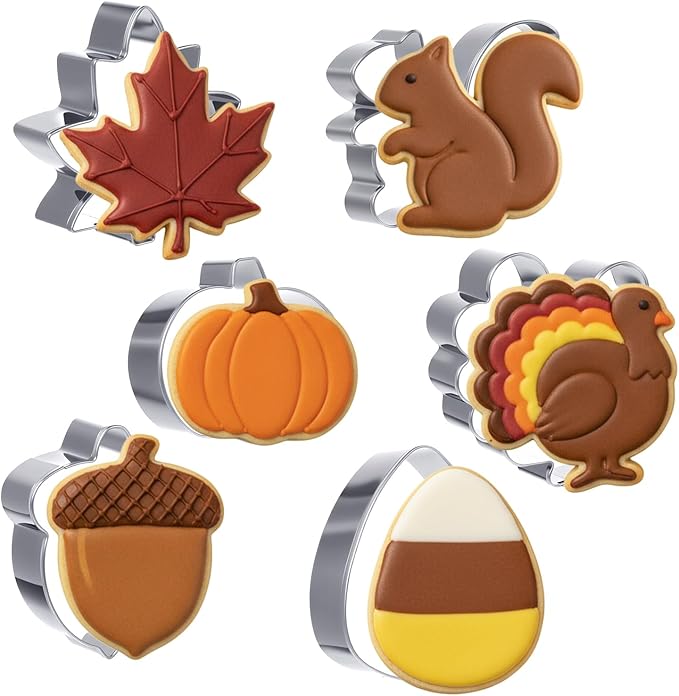 6Pcs Thanksgiving Cookie Cutters Set, Mini Autumn Cookie's Cutter Set, Holiday Cookies Cutter Thanksgivings Shapes for Homemaking Cookies, Fall Cookie Cutters for Thanksgiving