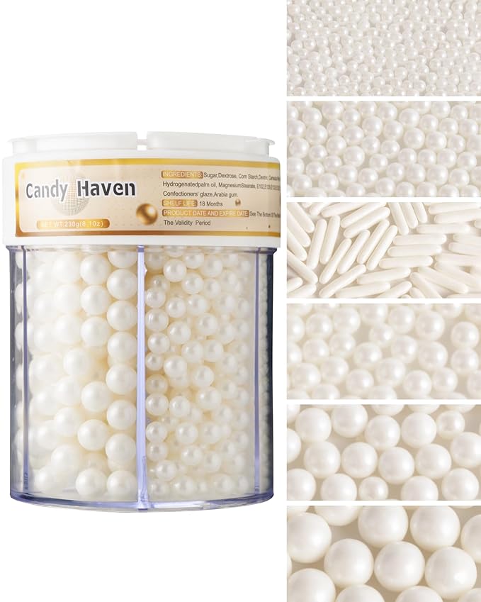 Easter Sprinkles for Baking Edible Sugar Confetti, Nonpareils & Sugar Pearls - Easter Cake Decorations, Cookies, Cupcakes, Dessert Toppings (Spring Pastel Colors) White