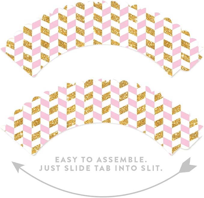Andaz Press Party Cupcake Wrapper Decorations, Pink and Gold Glitter Houndstooth, 24-Pack, Theme Colored Bulk Cake Supplies, Girl Baby Shower 1st Birthday