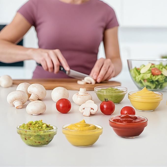 12 Pack Mini Glass Prep Bowls - 2.5OZ Small Ramekins for Condiments, Dipping Sauces, Kitchen Organization