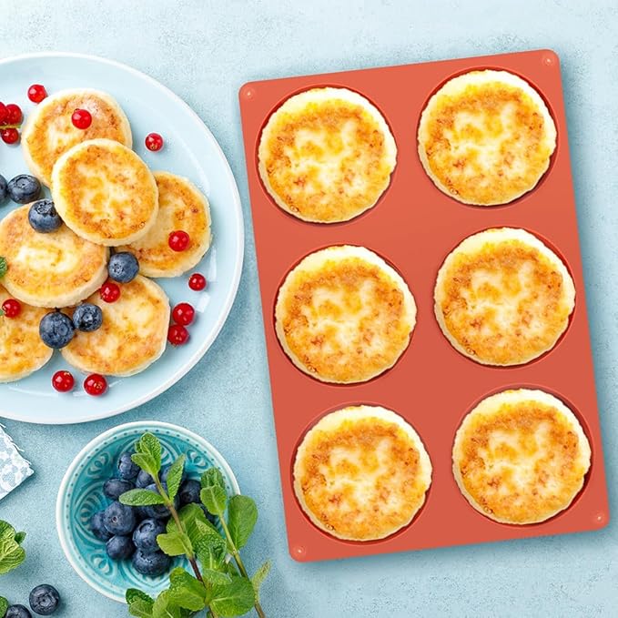 Ocmoiy 4 Inch Silicone Egg Mold for Breakfast Sandwiches, 2 Pack Non-Stick Silicone Muffin Top/Hamburger Bun Pan, Large Eggs Bites Molds for Oven Baking Egg Patty, Pancake, Frittata