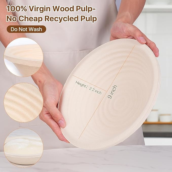 Sourdough Starter Kit with Aliquot Jar, Wood Pulp Round & Oval Bannetons & 34 oz Sourdough Starter Jar & Bread Sling Scrapers & Bag Complete Sourdough Baking Supplies