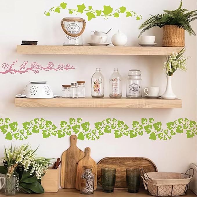 12 Pieces Leaf Vine Stencils Leaves Floral Spring Stencil Reusable DIY Crafts Drawing Templates Stencils for Painting on Wood Wall Canvas Furniture Home Décor (Vine)