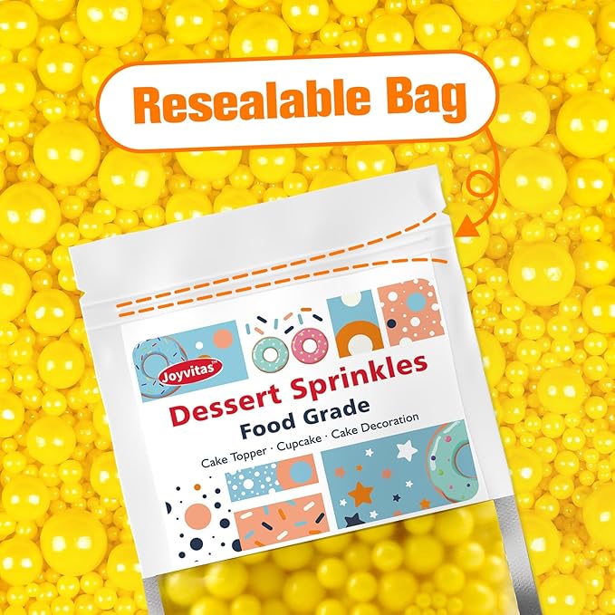 Christmas Yellow Pearl Sprinkles for Cake Decorating, Edible Candy Sugar Pearls, 150g/5.29oz Mix Size, Cake Decorations, Cupcake Topper, Cookie, Holiday, Easter, Valentine's Day, Christmas Supplies